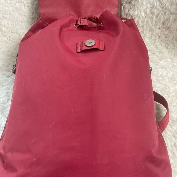 LIPAULT Red Wine NYLON Laptop large Backpack Bag faux leather flop top closure - Picture 7 of 16